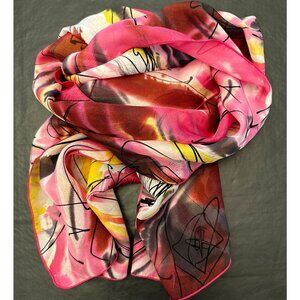 New Dana Herbert 100% Silk Scarf Handmade in Oregon 13”x56” Pink Purple Abstract